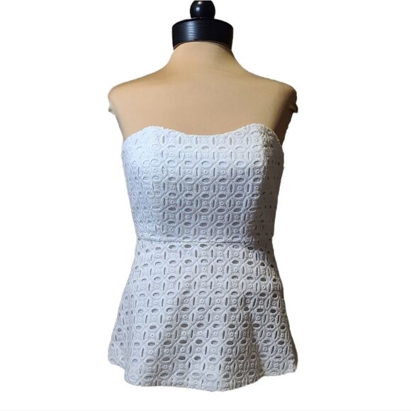 J.Crew JCrew White Eyelet Strapless Summer Top Size 00 - Picture 1 of 7